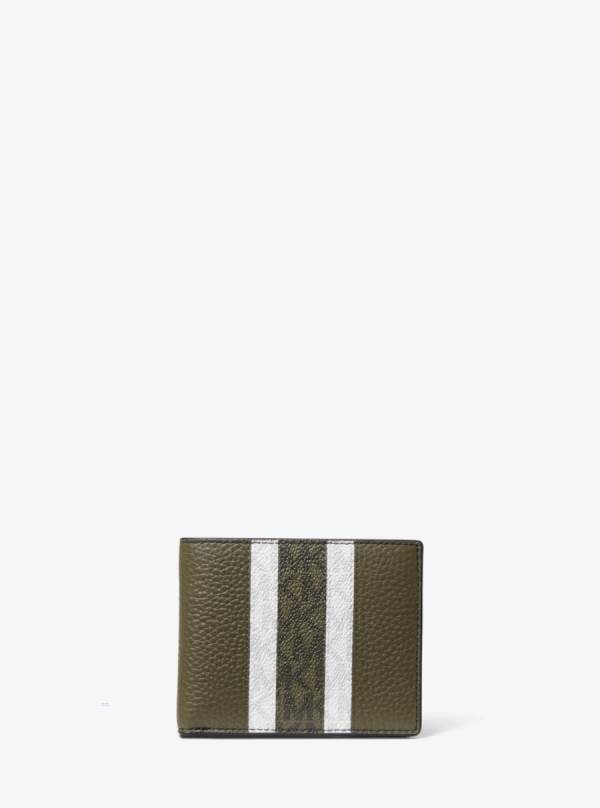 Panske Penazenky Michael Kors Hudson Logo Stripe Leather Slim Billfold Olivovo Zelená - Doplnky Michael Kors Outlet | BOSVU-7652
